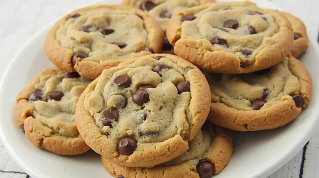 Soft and chewy cookies filled with chocolate chips, freshly baked and gooey